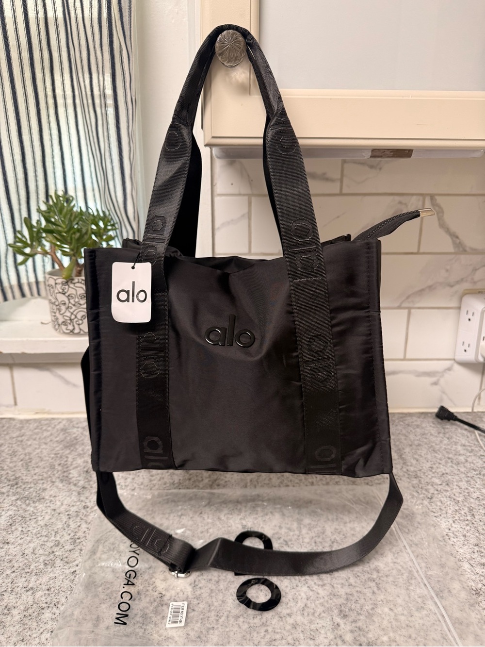 ALO Yoga Black Nylon Tote with Detachable Strap